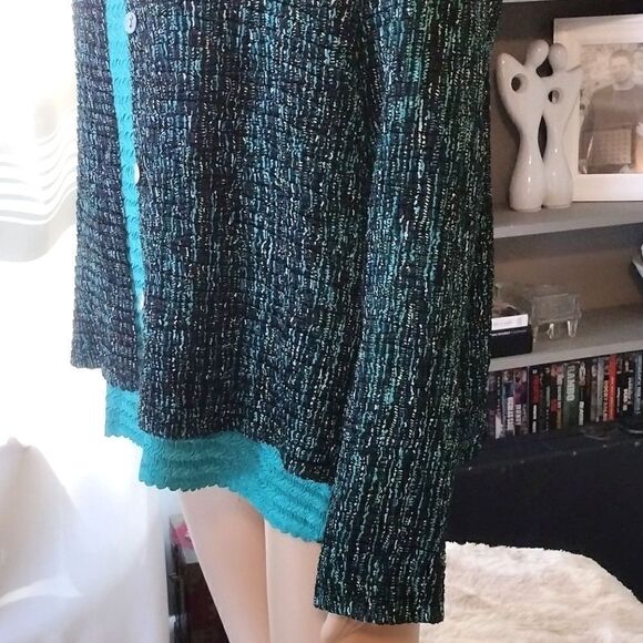 Women's Stretchy Popcorn Texture Reversible Tank & Button up Jacket Dark Teal - Picture 3 of 12